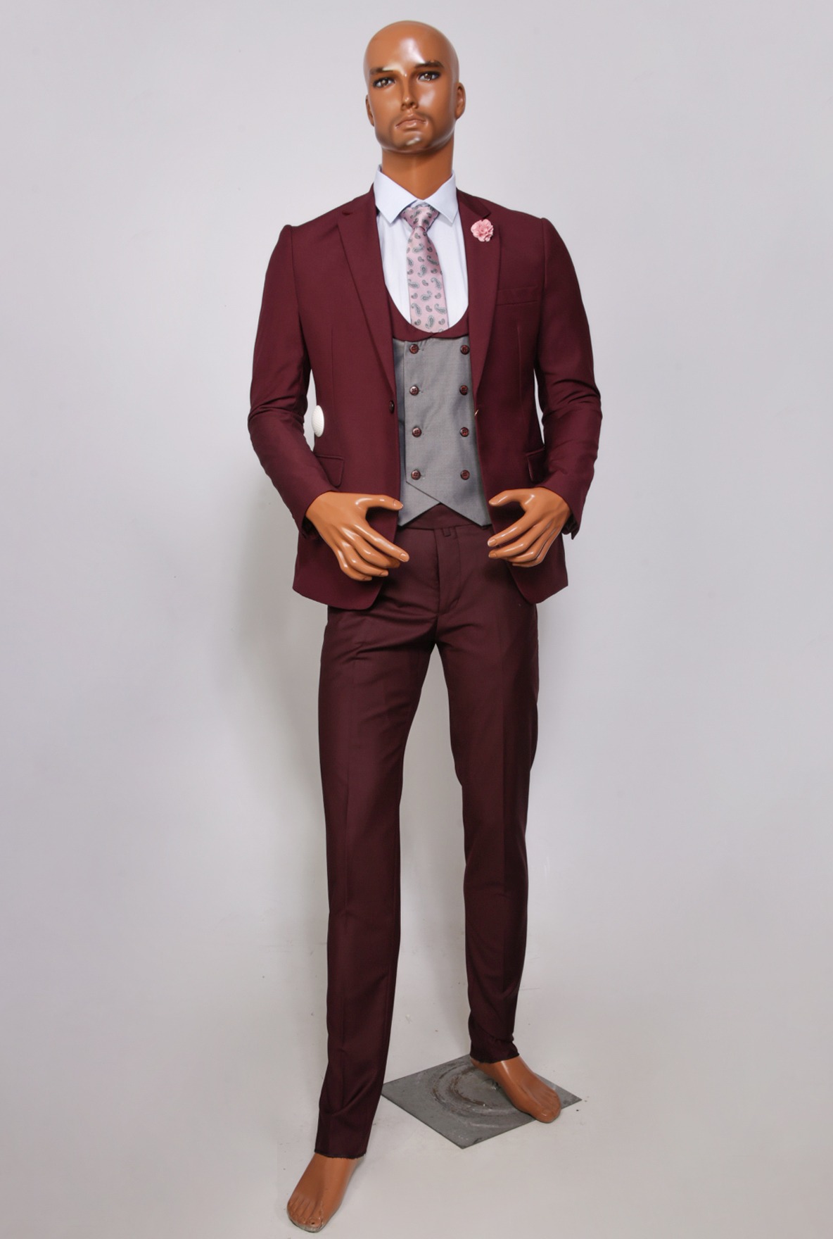 Maroon & Grey Suit - VIP SPOT BOUTIQUE