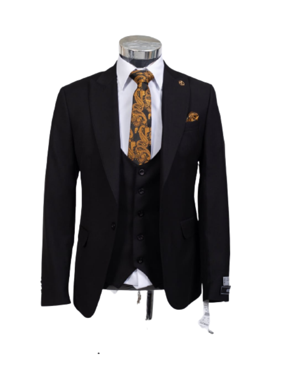 mens black 3 piece suit